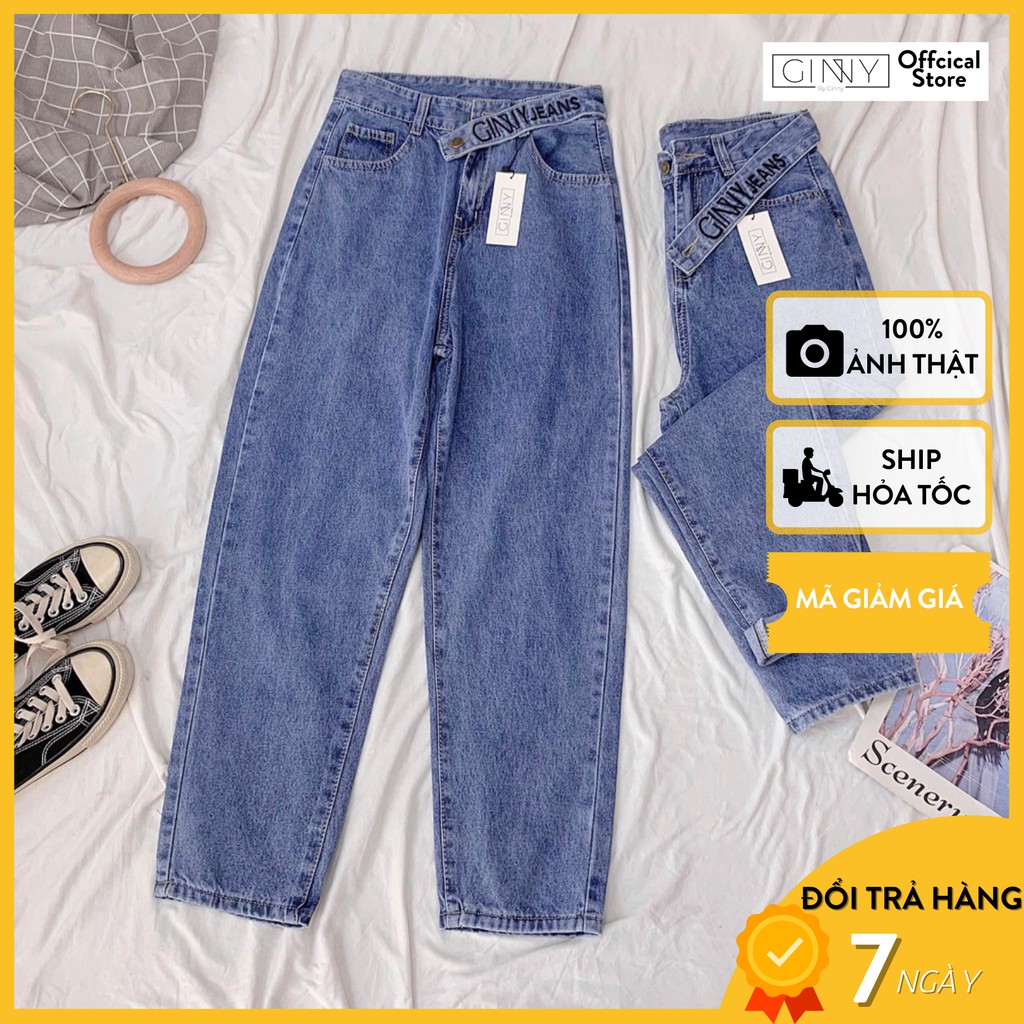 Quần Baggy Nữ Jean Hack Chân KHA-018 | Quần Baggy Jean Cạp Cao | Vải Jean Wash Xịn | Form Rộng