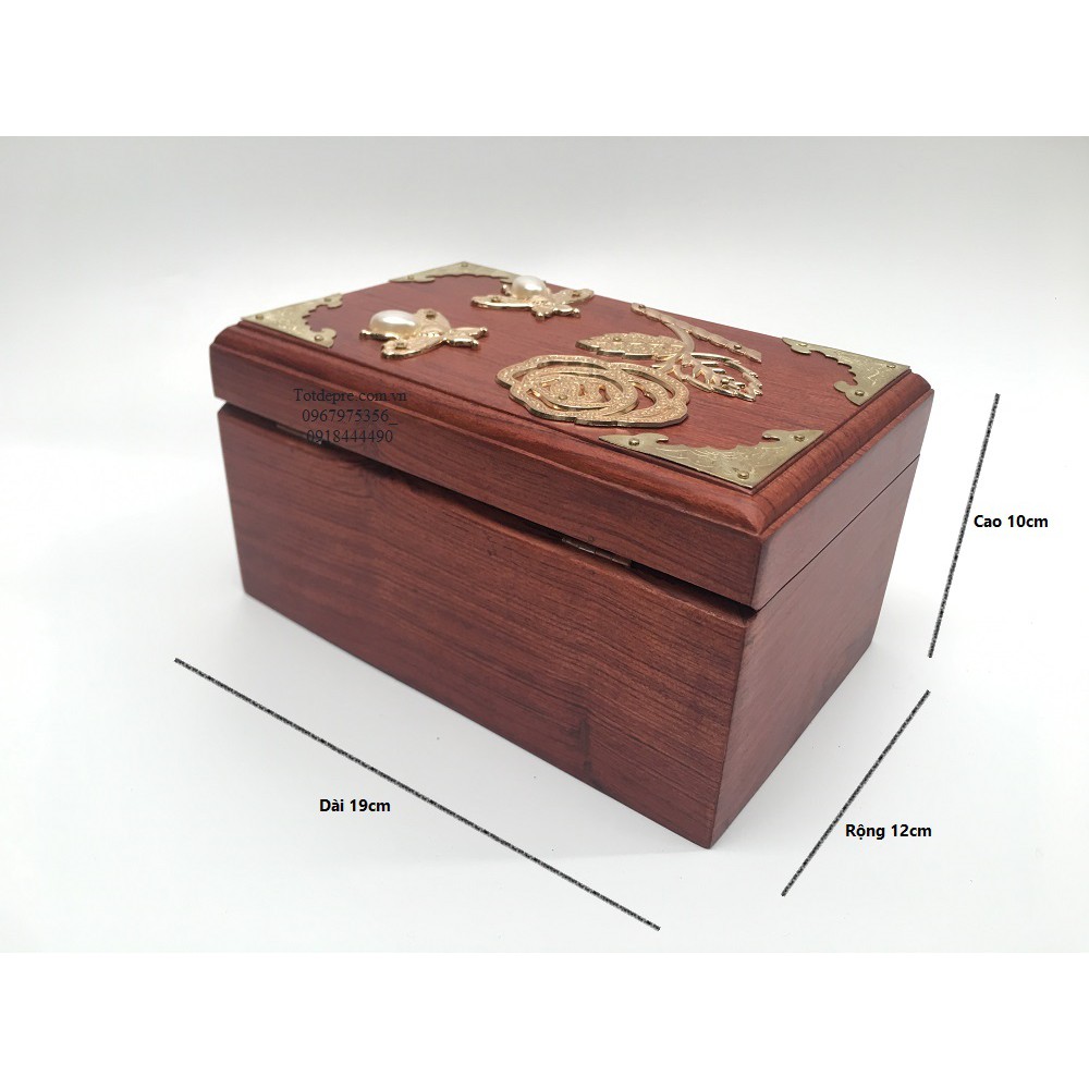Hộp đựng đồ trang điểm gỗ hương kích thước 19x12x10cm