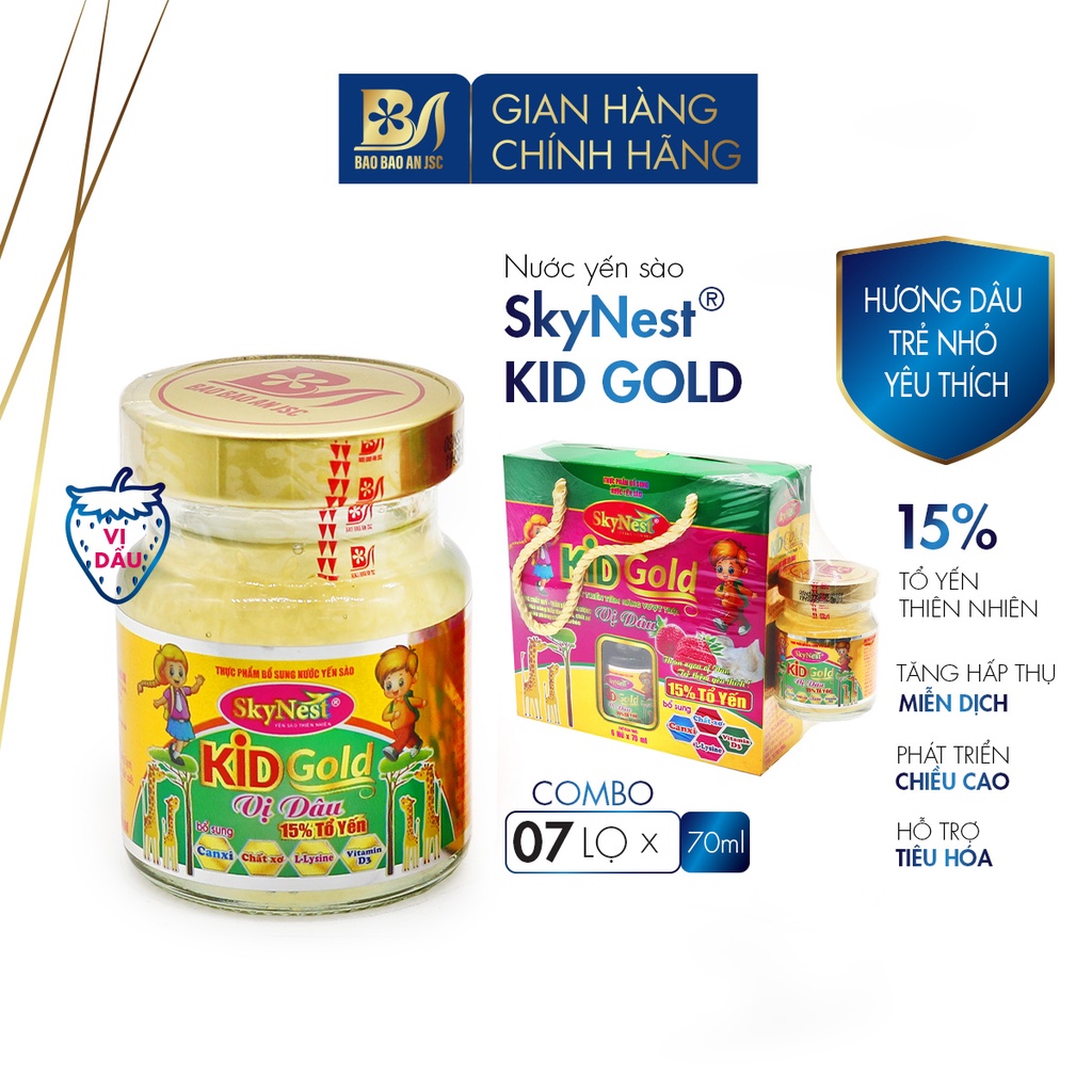 Nước Yến Sào Cho Trẻ Em SkyNest Kid Gold 15% Tổ Yến Vị Dâu Dành Cho Trẻ Em - Hộp Quà 6 Lọ