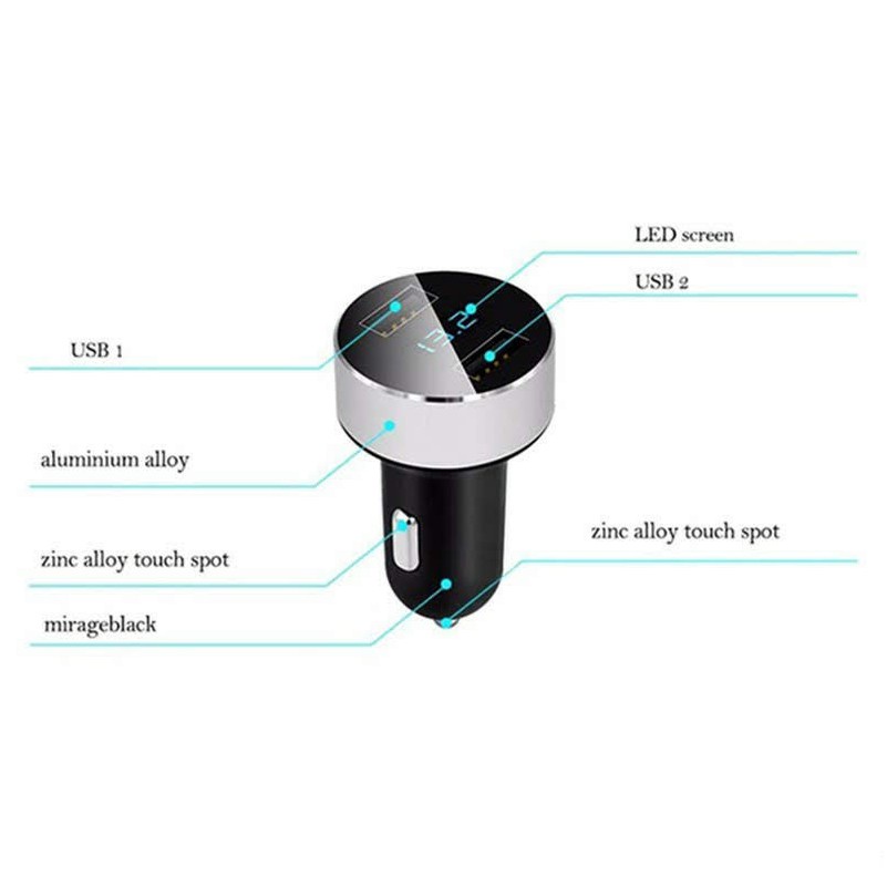 Tẩu sạc ô tô với 2 cổng sạc USB có đèn hiển thị báo điện áp ac quy