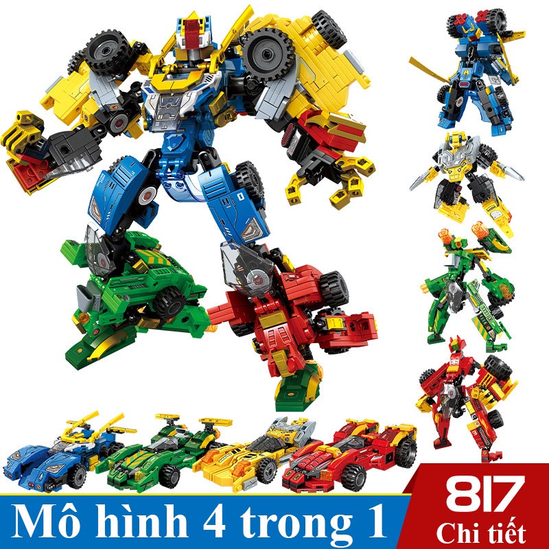 Đồ chơi xếp hình lắp ráp Siêu Robot và xe 4 trong 1 với hơn 800 chi tiết nhựa ABS cao cấp