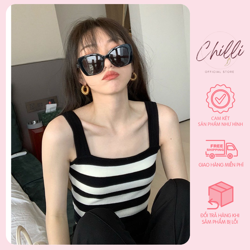 Áo hai dây bản to cổ vuông croptop P549