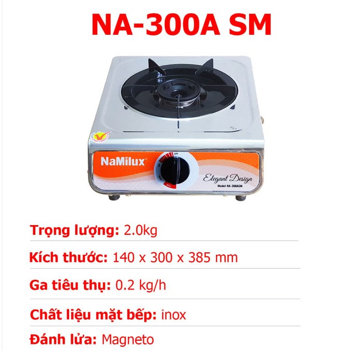 Bếp Gas Đơn Namilux NA-300ASM -Mặt Bếp Inox - An Toàn ,Tiết Kiệm Gas