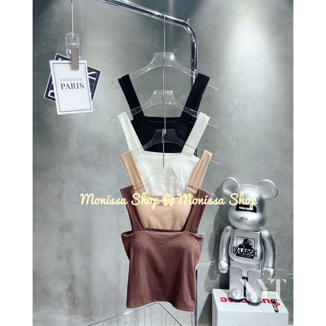Áo hai dây bản to croptop có sẵn đệm mút, áo bra nâu be đen trắng freesize A012