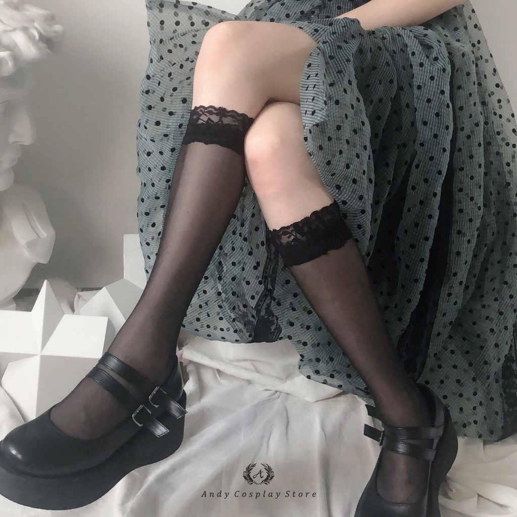 Tất bắp mỏng viền ren