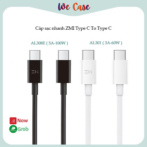 Cáp ZMI Type C To Type C (AL301- 3A- 60W) (AL308- 3A- 60W) (AL308E- 5A- 100W) - Hỗ trợ sạc nhanh PD