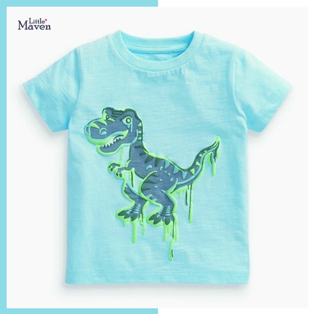 Áo thun hè cotton Little Maven xanh khủng long cho bé trai 2-8 tuổi Mẫu mới 2022 - Little Maven Official Store