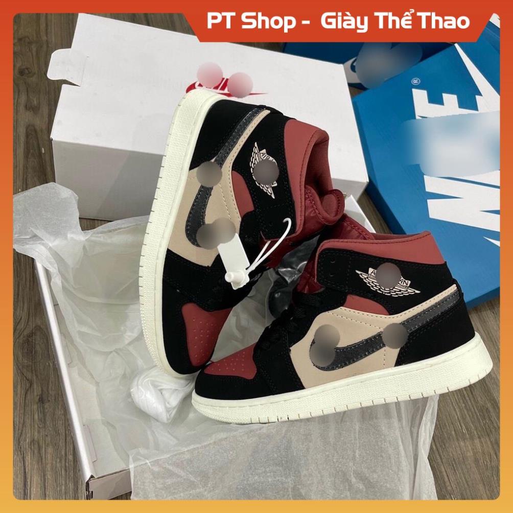 Giày Sneaker Jd1 đỏ mận đen vàng kem mõm đỏ, Giầy JD1 high đỏ mận Sneaker
