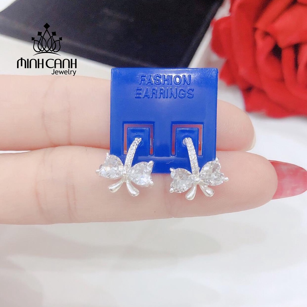 Bông Tai Bạc Nơ Đá Chốt Thẳng Minh Canh Jewelry