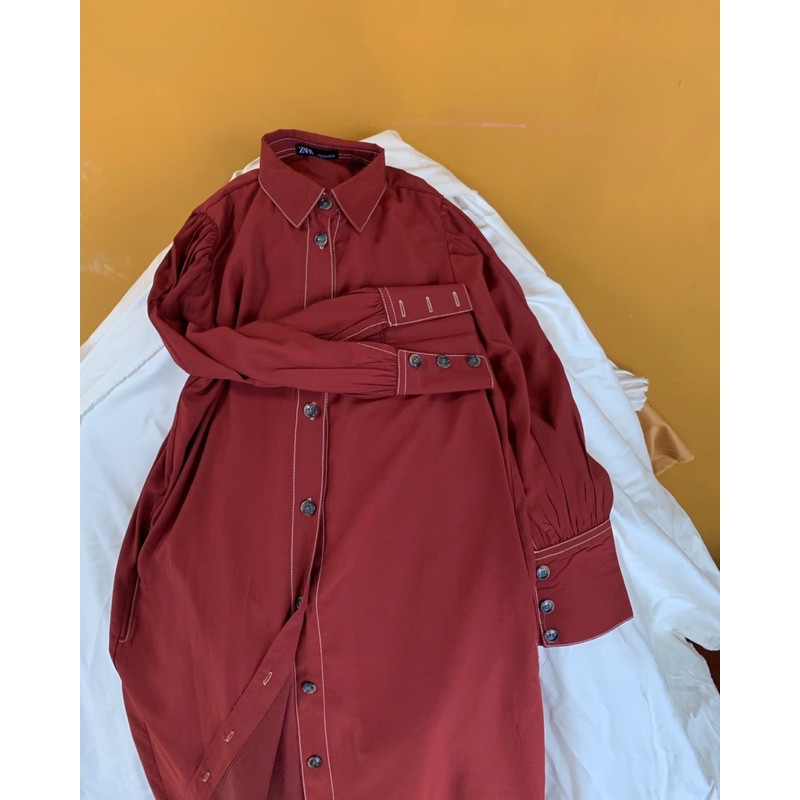 Đầm sơmi cotton Hoa dáng midi. Hình thật shop chụp