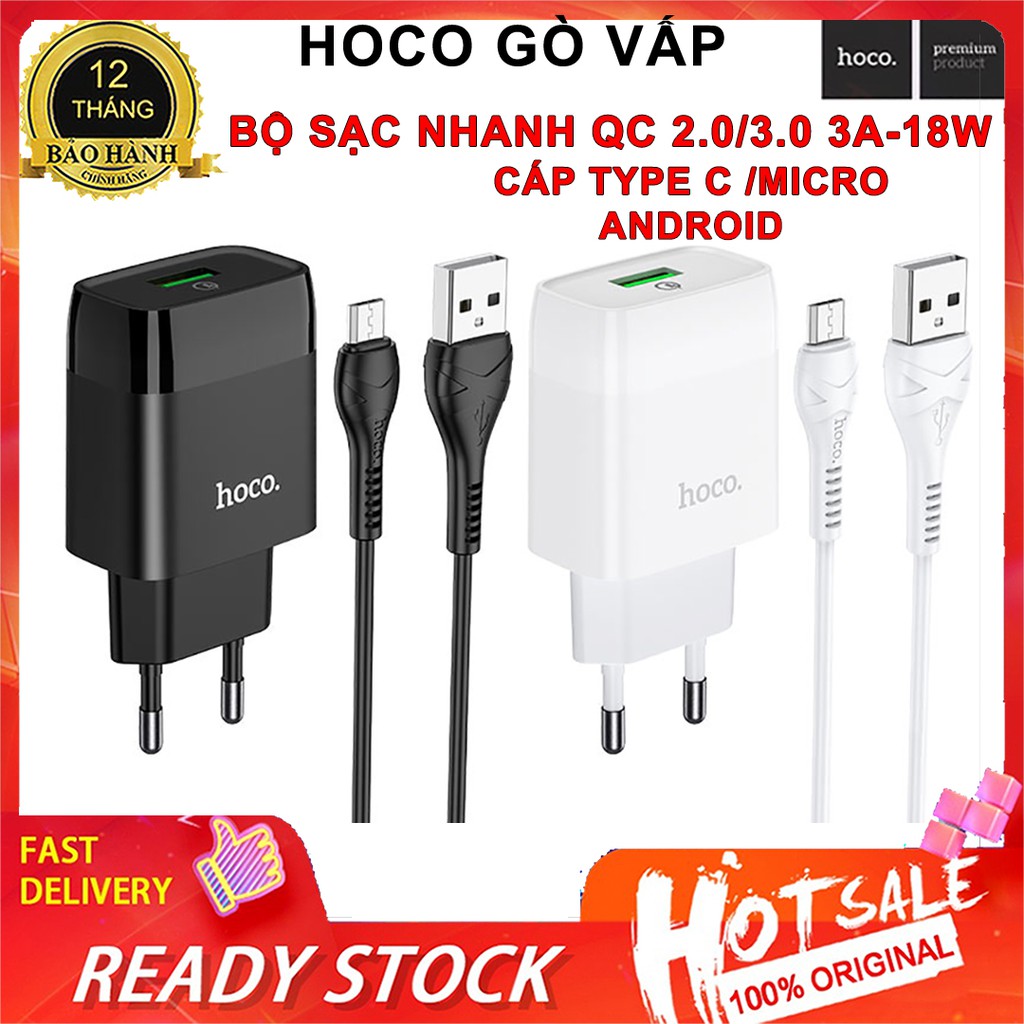 ⚡NowShip⚡ Bộ Sạc Nhanh 18W Hoco C72Q 3A Type C Micro USB PVC An Toàn Cho Samsung Huawei Xiaomi Oppo Android Chính Hãng