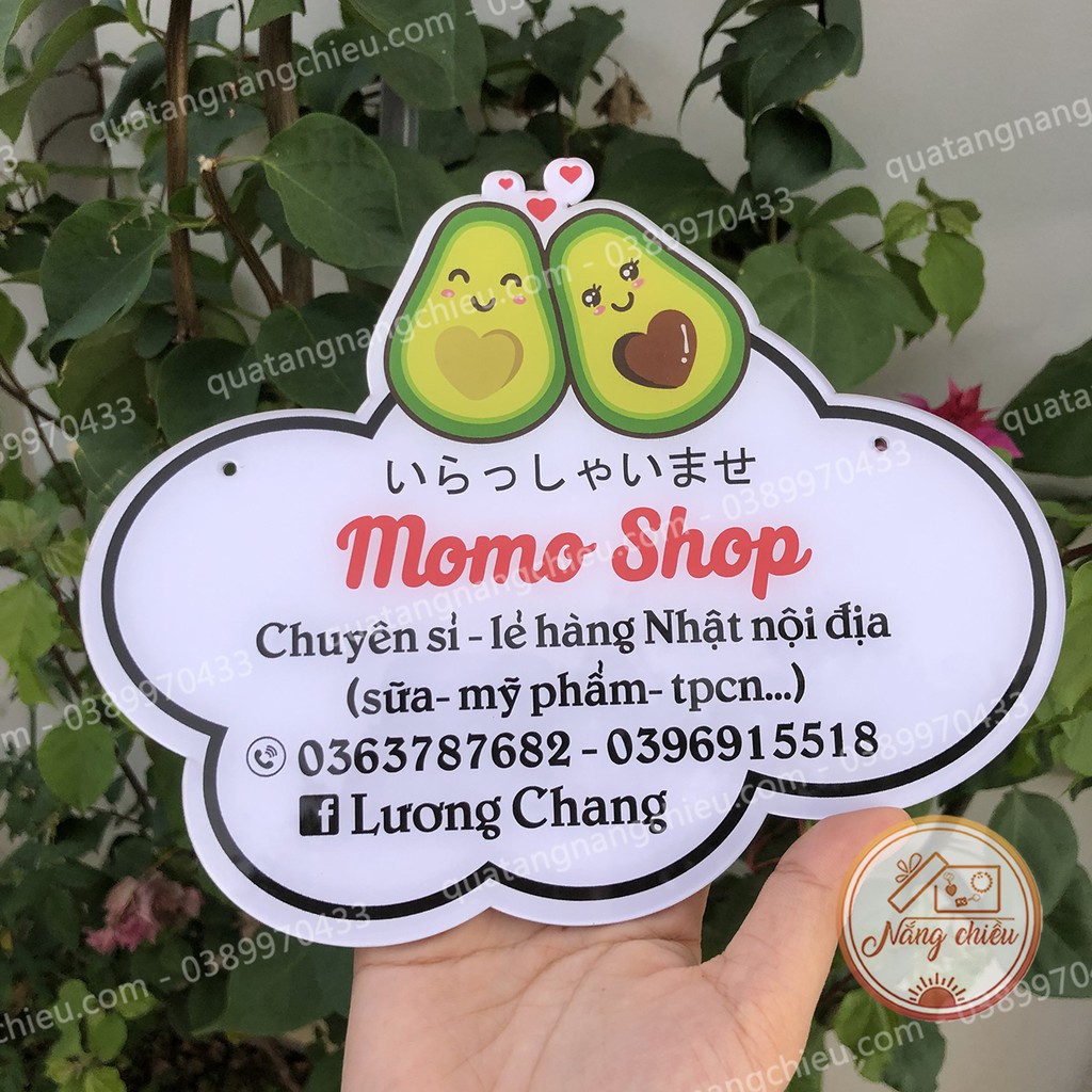 Bảng hiệu hình quả bơ in thông tin shop. Decor cửa hàng thời trang, mỹ phẩm ..... free thiết kế theo mẫu sẵn có