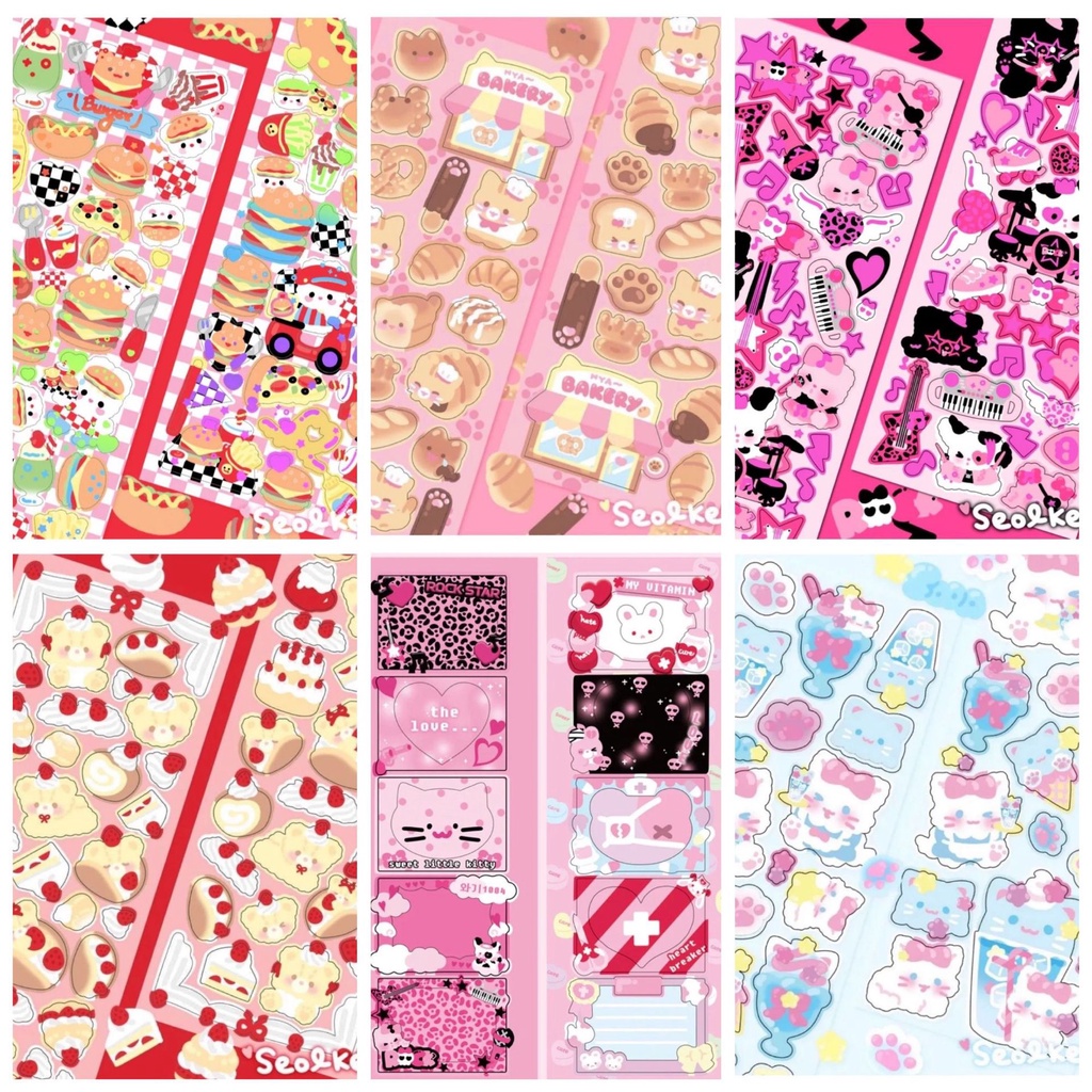 Peach 1Pcs Korean INS cartoon cat Bear fries burger sticker Journal Scrapbook Decor Sticker
