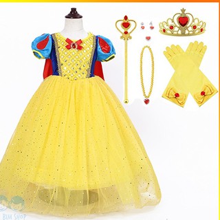 Váy Đầm Bạch Tuyết Cho Bé Gái. Đầm Công Chúa Bạch Tuyết và Bảy Chú Lùn Mới Nhất Kèm Bờm Đỏ Hoặc Phụ Kiện