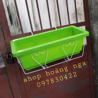 Sét chậu trồng hoa hình chữ nhật + giá đỡ