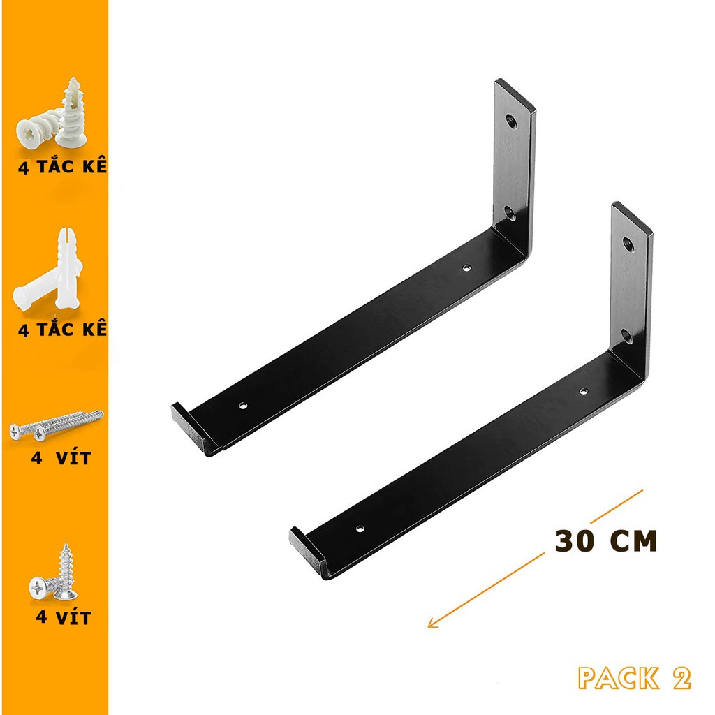 Combo 2 giá đỡ chữ L pat mặt dưới 30cm , bằng thép phủ sơn tĩnh điện, kèm phụ kiện vít tắc kê