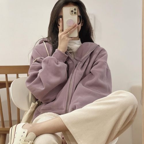 Áo khoác hoodie nữ chất nỉ unisex dày dặn form rộng trơn basic thu đông hàn quốc Fmstyle Saigon 21KU11EP0401 | BigBuy360 - bigbuy360.vn