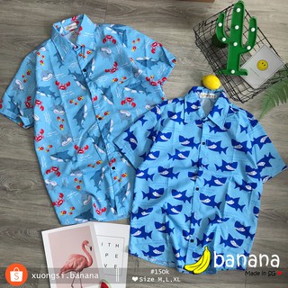 [🍌Banana]- Áo sơ mi hoạt hình cá mập (M, L, XL)