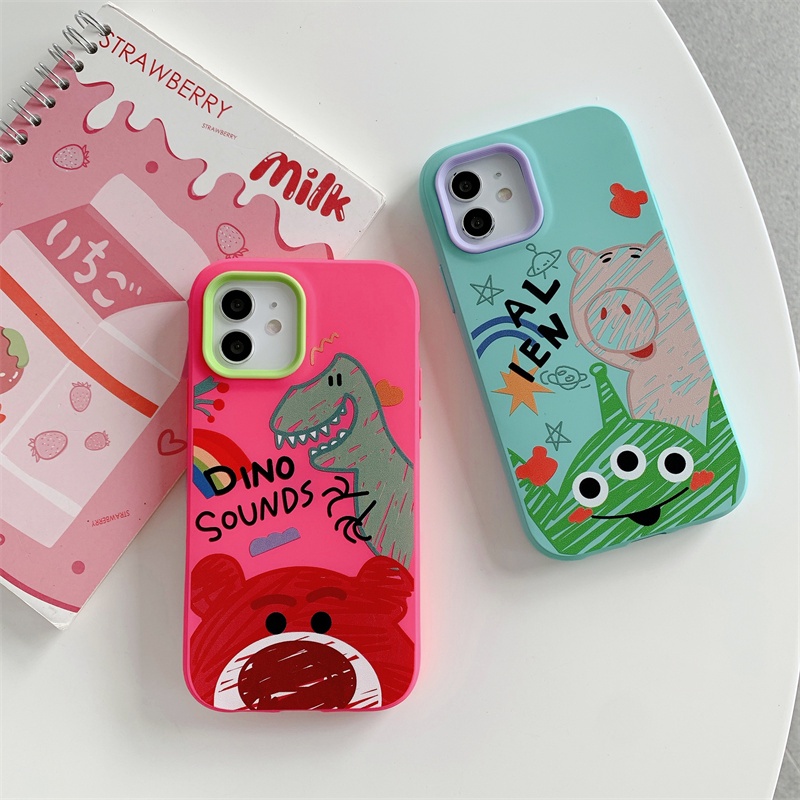 Ốp điện thoại dạng lỏng ba trong một họa tiết gấu dâu tây cho iPhone12ProMax 11ProMax 11 12 12Pro XR X XSMax 8 7Plus