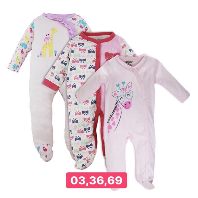 Set 3 bộ body liền chân hàng xuất dư cho bé trai và bé gái