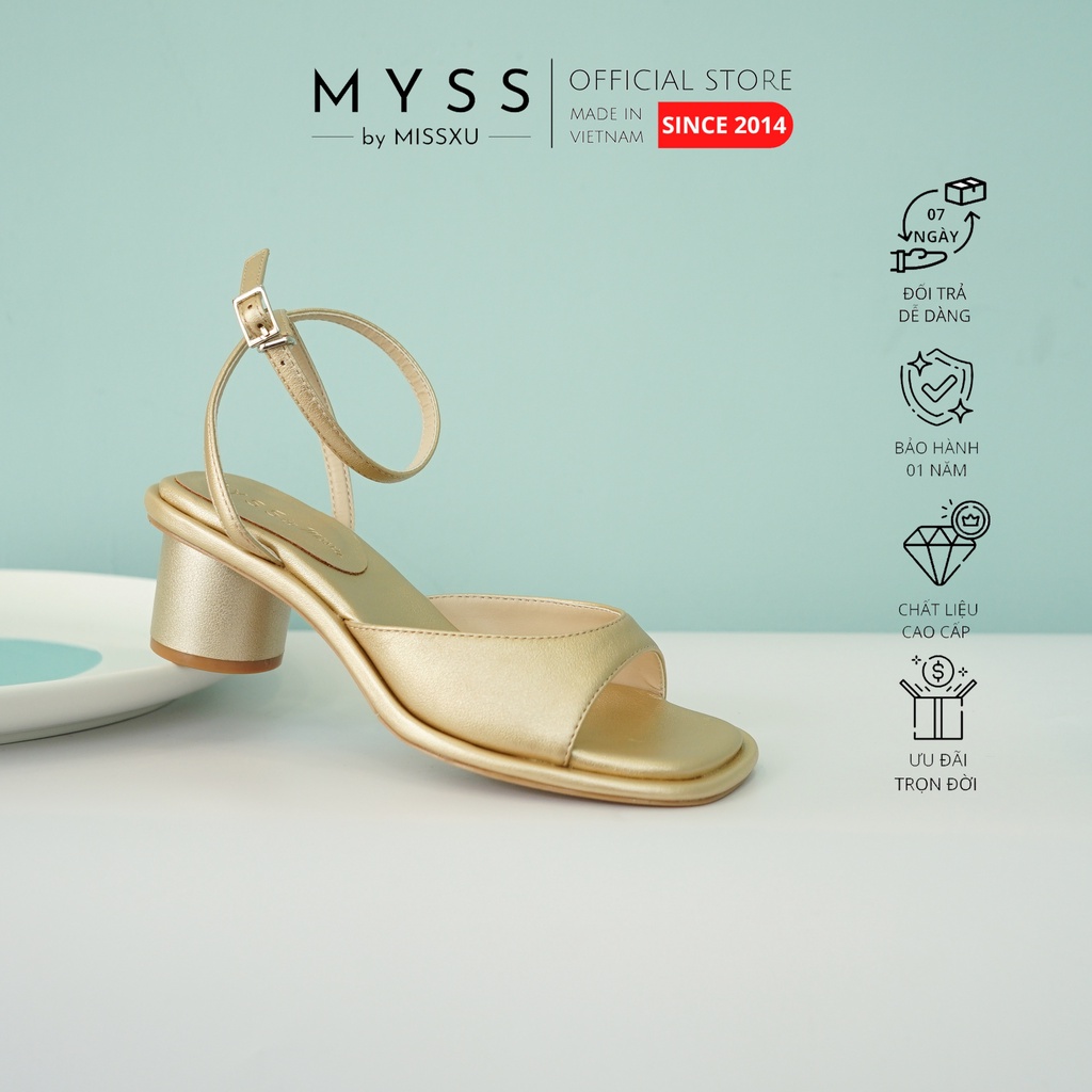 Giày sandal bảng ngang khoét sâu phối gót trụ 5 cm cao cấp MYSS - SD164