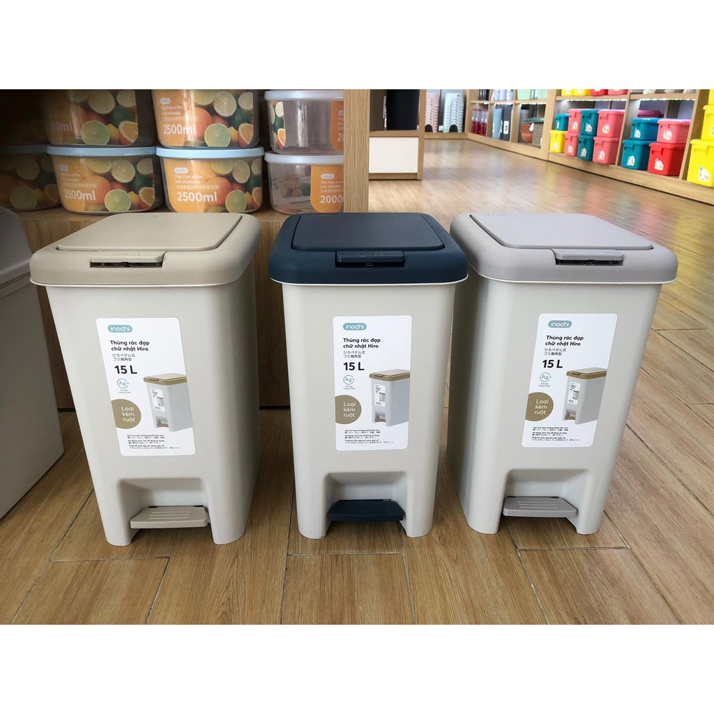Thùng rác chân đạp Hiro Inochi 10L-15L-20L-30L hàng xuất Nhật Bản công nghệ Ag+ kháng khuẩn khử mùi