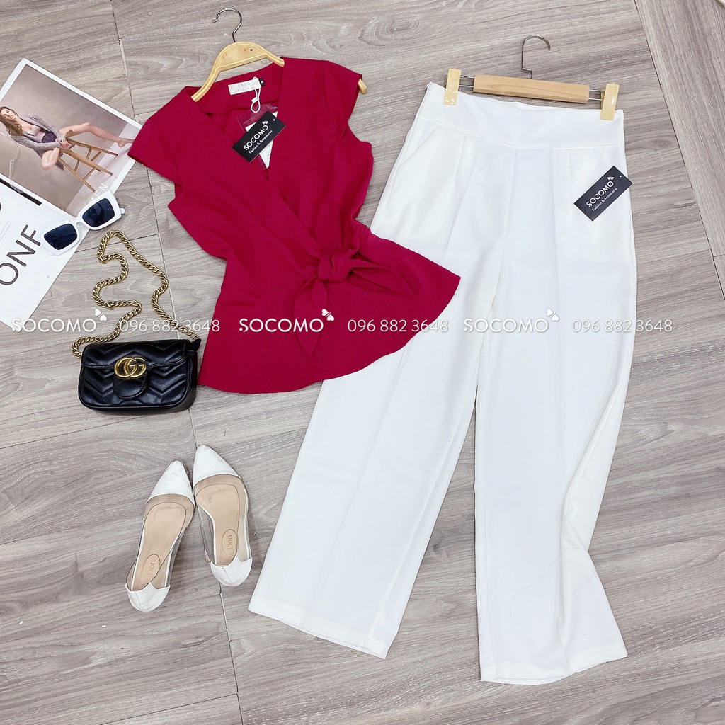 Set áo pelpum tay hến nơ eo kèm quần suông Socomo - Hàng loại 1, chất đẹp - Giá tốt - 100% ảnh Socomo Tự Chụp