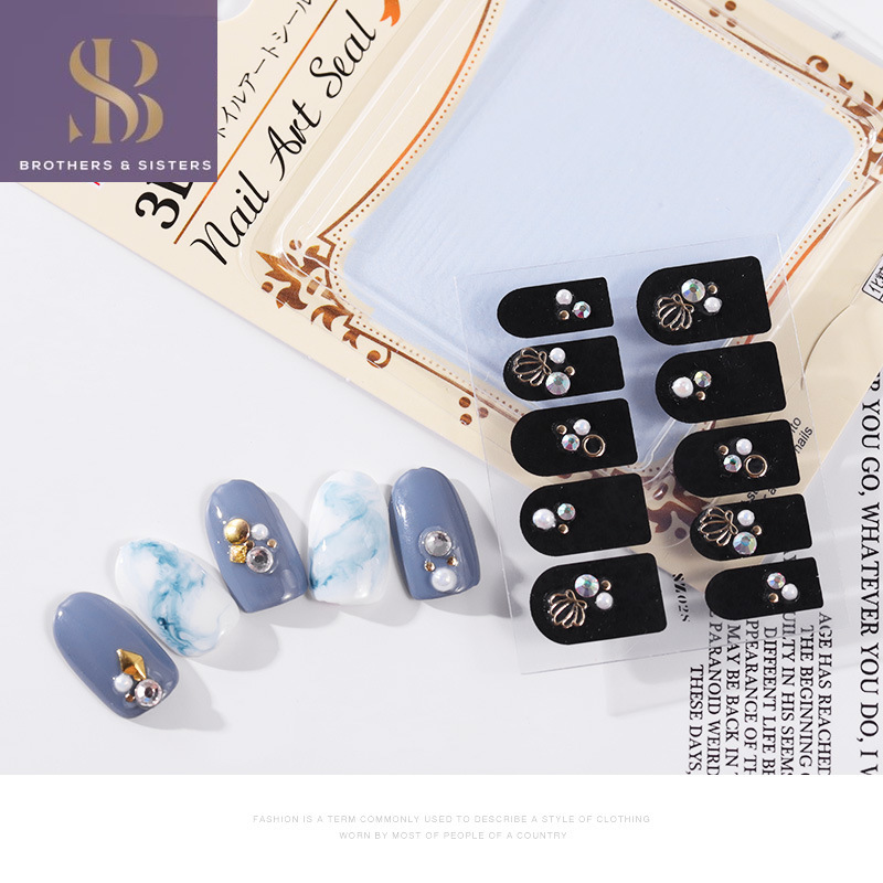 [Hàng mới về] Miếng dán móng tay nghệ thuật 3D đính đá và đinh tán mạ vàng SUAKE