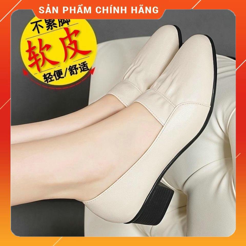 Giày da công sở ⚡ Tặng 1 đôi tất ⚡ giày da nhún mềm chân sang trọng , giày nữ cao cấp,giày công sở giá rẻ