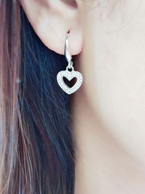Bông tai bạc Bông Trái Tim nạm đá trắng nhỏ  Van jw