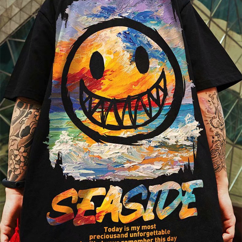 Áo Thun Tay Ngắn In Hoạ Tiết Mặt Cười Phong Cách Hip Hop Hop Cho Nam Size S - 8 Xl | BigBuy360 - bigbuy360.vn