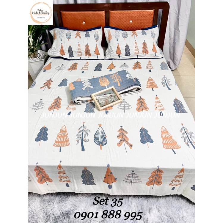 N17_SET Chăn Ga Gối vải Xô Organic cotton dòng Basic