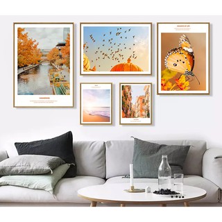 BỘ 5 TRANH CANVAS TREO TƯỜNG THIÊN NHIÊN TÔNG VÀNG CAM HIỆN ĐẠI CĂNG KHUNG VIP348
