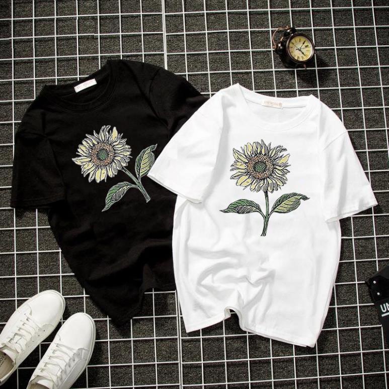 Áo thun unisex form rộng họa tiết hoa hướng dương vải dày mịn 2019T2118