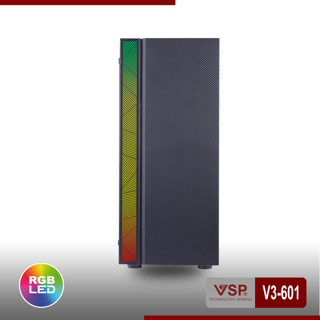 Vỏ Case Máy Tính VSP V3-601 Led RGB Mica trong suốt có USB 3.0, chất liệu cao cấp, thiết kế hiện đại