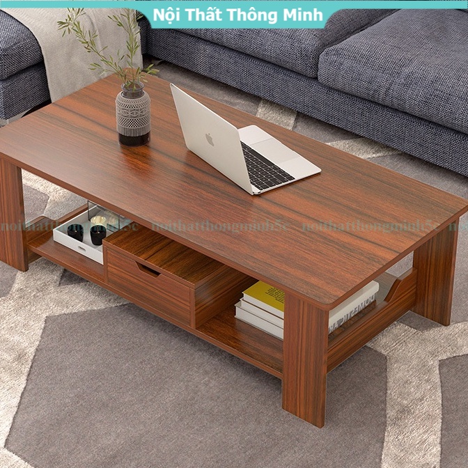 Bàn trà 2 tầng chất liệu gỗ dễ lau chùi, bàn sofa thiết kế đơn giản ngồi phòng khách