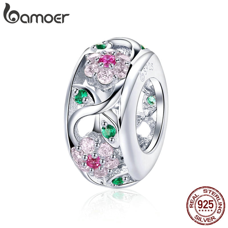 Hạt charm Bamoer bạc 925 đính đá hình cây hoa xinh xắn