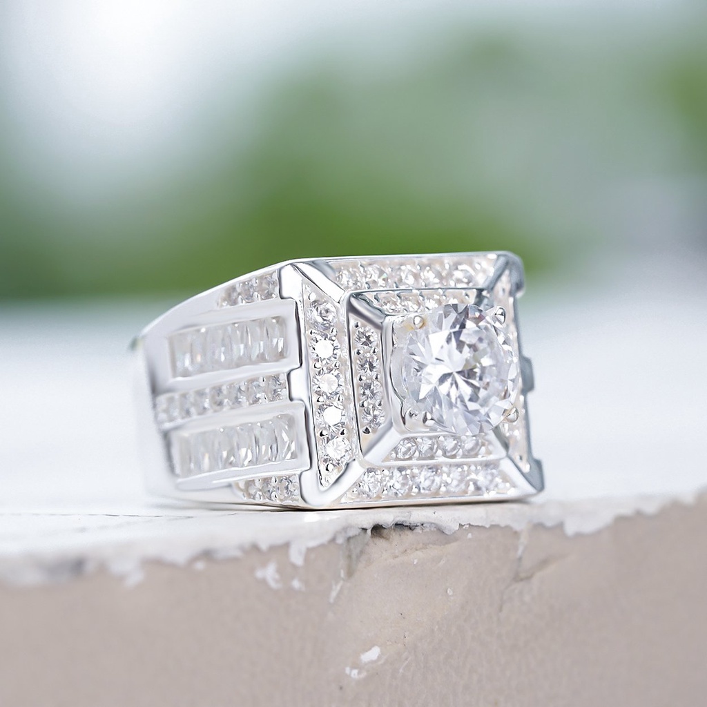 Nhẫn nam bạc 925 xi mạ đẹp đính đá sang trọng NB10NA - Trang Sức UHA