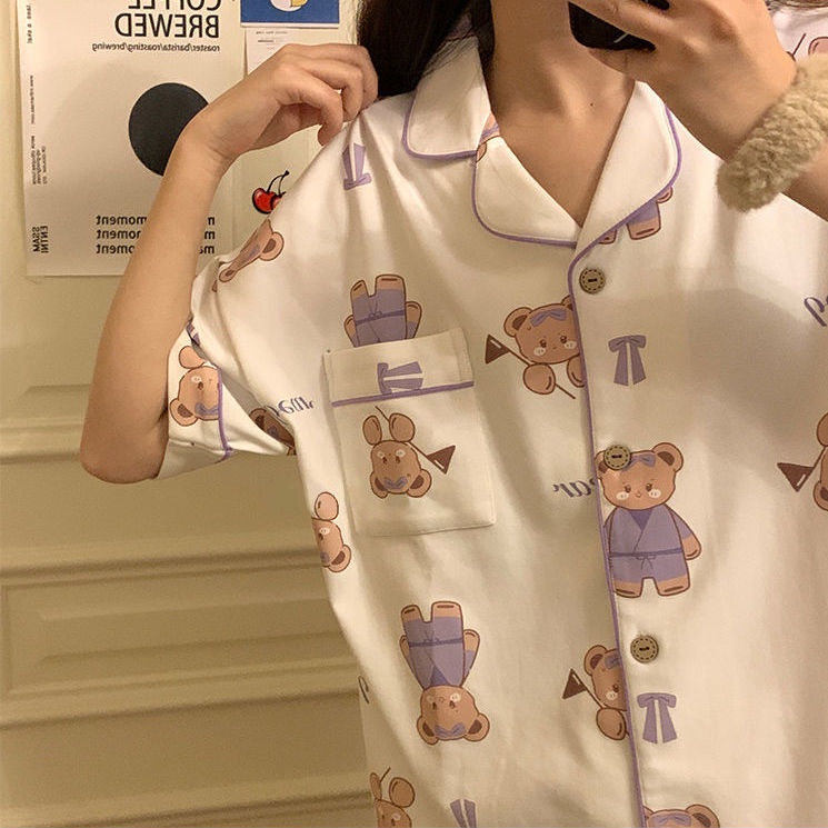 Bộ đồ ngủ ngắn tay thời trang cho nữ size S-2Xl