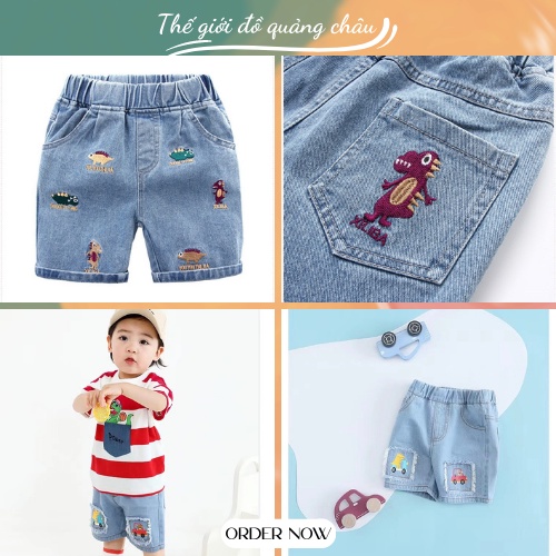 Quần Short Jean Cho Bé Họa Tiết Thêu Nổi Sịn Sò - Hàng Quảng Châu Cao Cấp