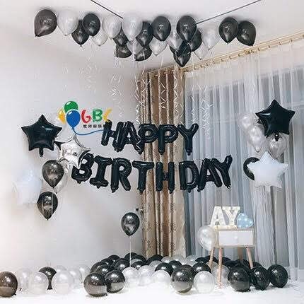 Set chữ happy birthday+ 50 bóng nhũ+ keo bơm