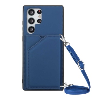 Ốp Điện Thoại Da Dạng Gập Có Ngăn Đựng Thẻ Và Dây Đeo Thời Trang Cho Samsung Galaxy S22 S21 FE Note 20 Ultra