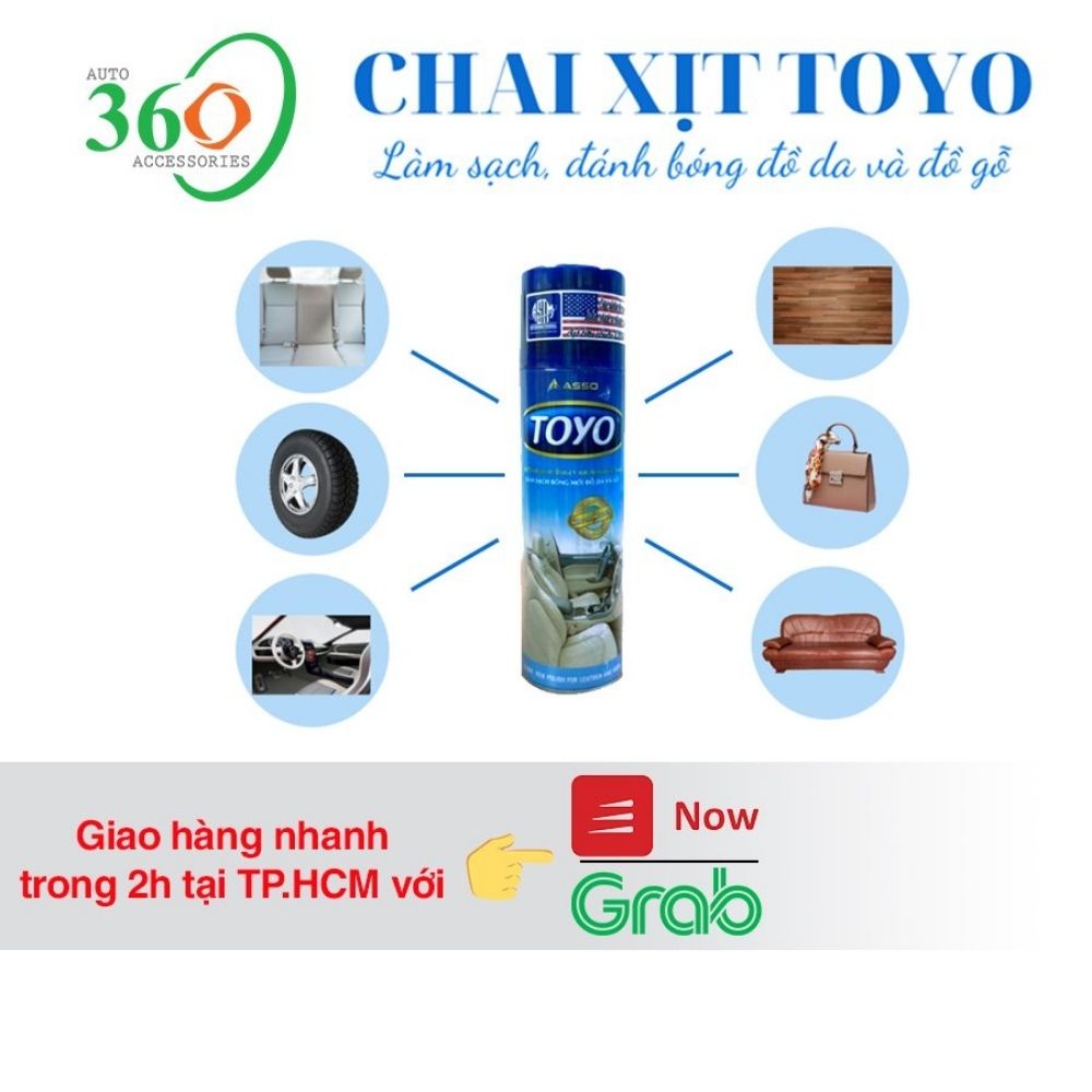 Chai xịt bóng xe ô tô xe máy Toyo, chai xịt đánh bóng đồ da và đồ gỗ 500ml, công nghệ nano chống bụi