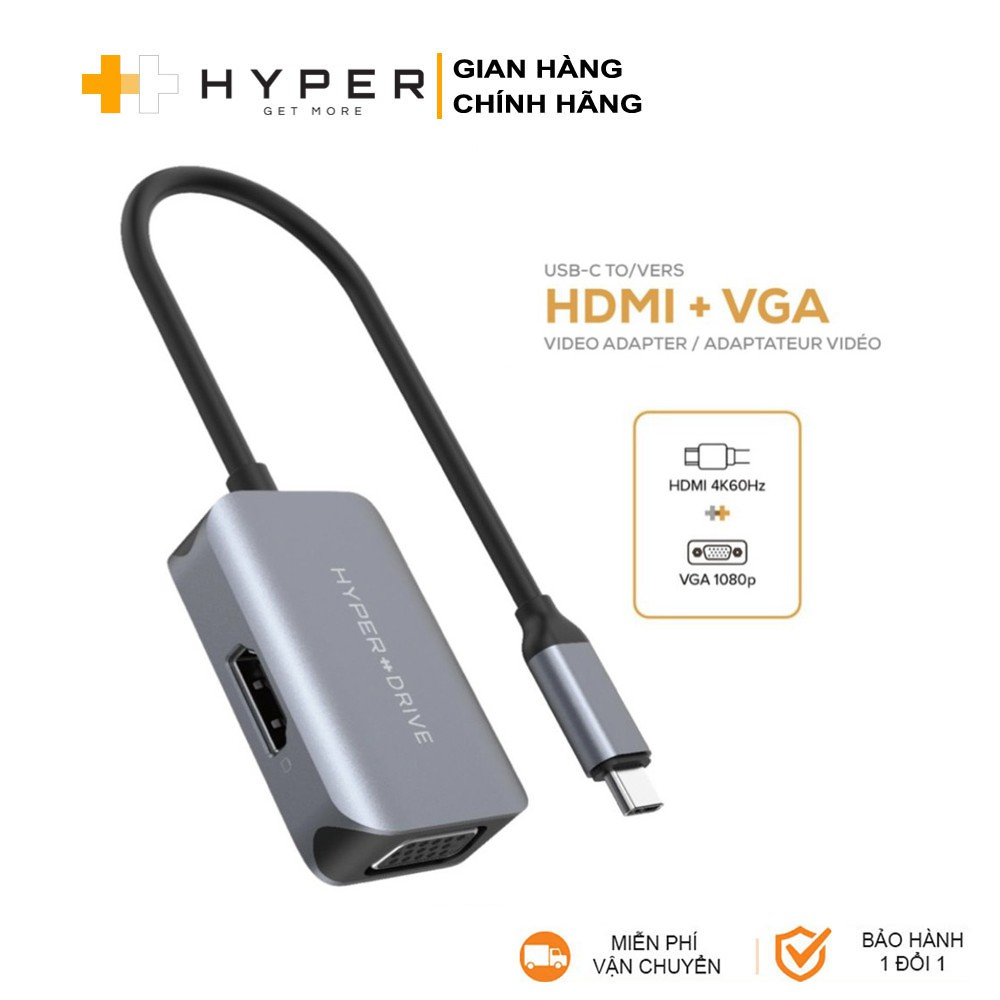 Cổng chuyển (HUB) HyperDrive HDMI/VGA 4K60HZ 2-IN-1 USB-C HUB - HD-C2HV-GR - Phân Phối Chính Hãng