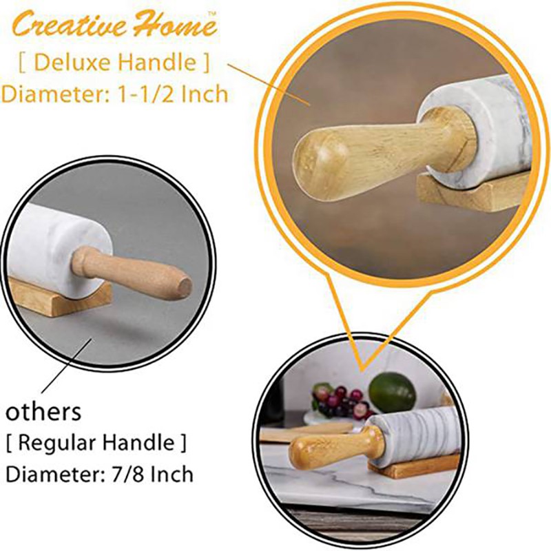 18 Inch Deluxe Marble Rolling Pin with Wood Handles,Baking and Pastry Utensils-Gray(Without Base)