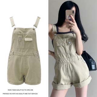 Quần sort yếm dáng rộng màu nâu phong cách hàn quốc