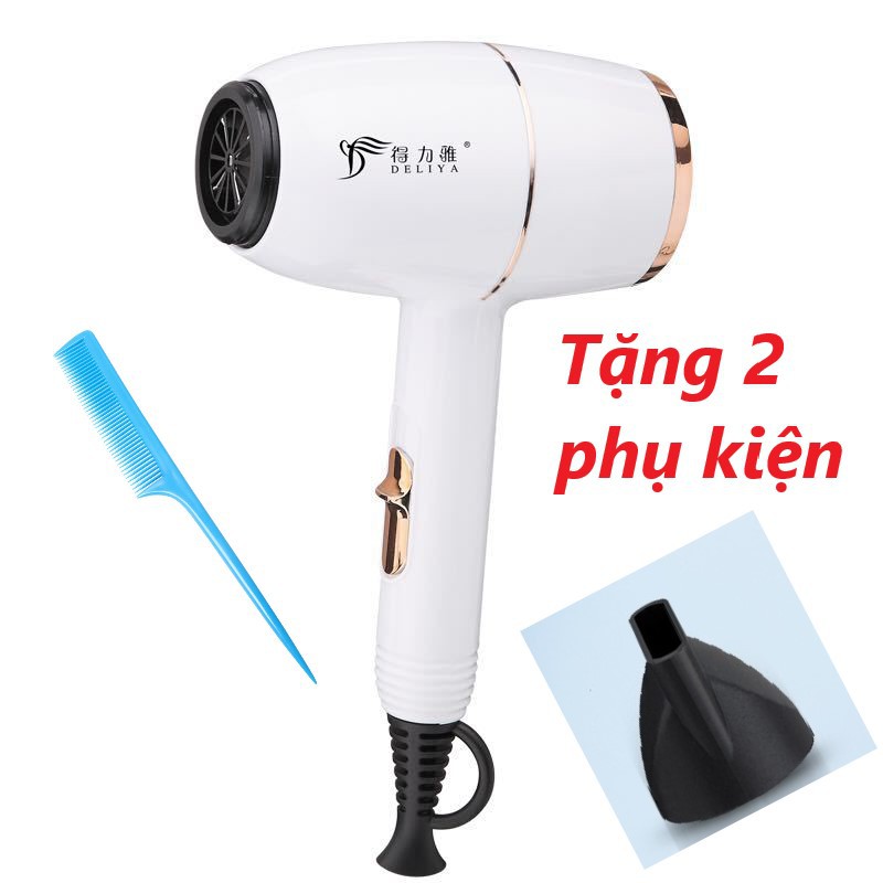 Máy sấy tóc gia đình Deliya 8016 công suất cao kiểu dáng đẹp màu trắng và đỏ búa mini, tặng kèm bộ phụ kiện 2 chi tiết