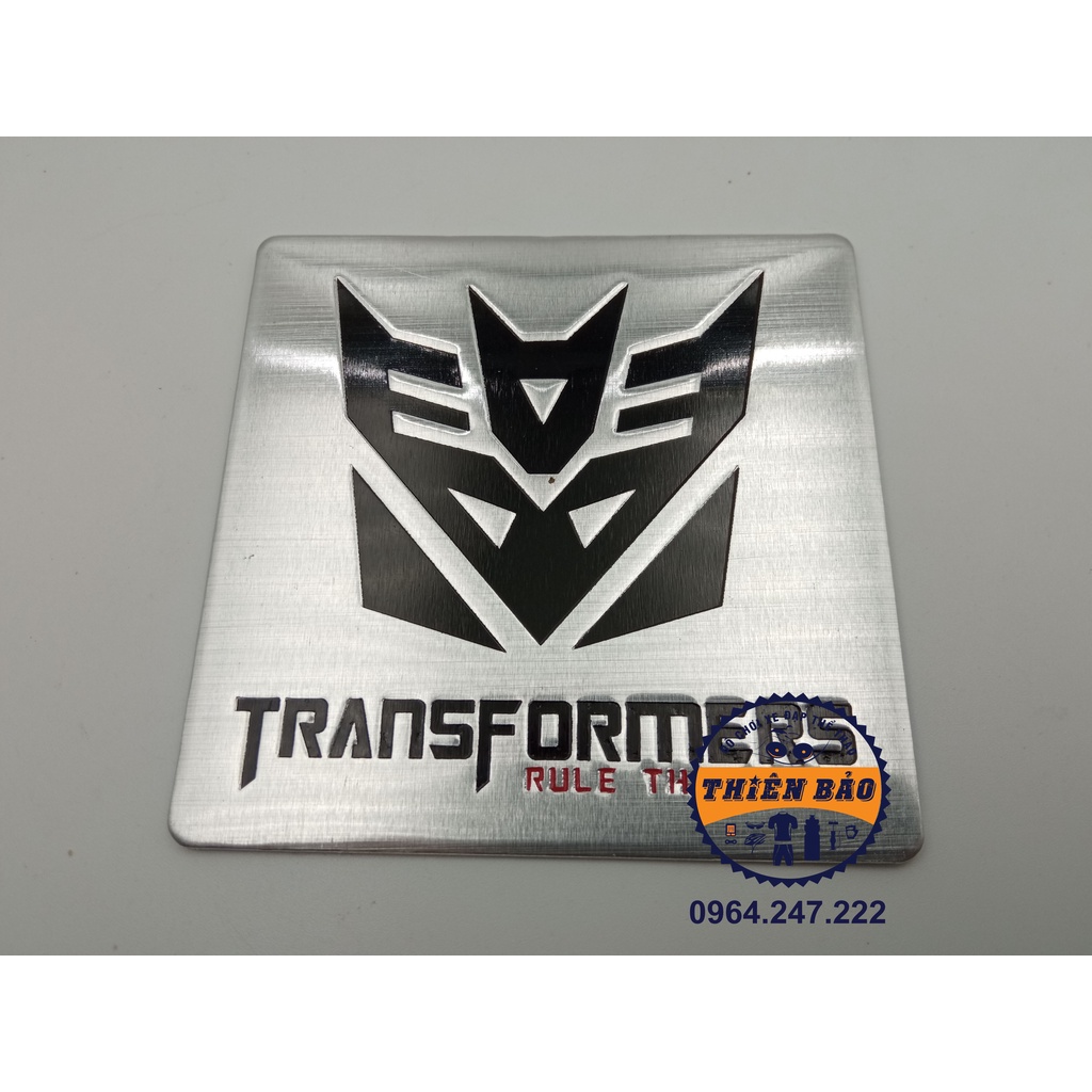 Decal nhôm dán xe Trans Des, tem nhôm dán xe Transformer Destroy logo dán xe Vuông size to có sừng #