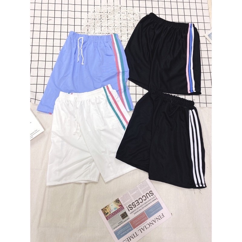 Quần Short Đùi 3 Sọc RAINBOW Unisex 🌸 Shorts Ống Rộng Cạp Chun Trơn Màu ĐEN | TRẮNG | XANH Ulzzang 🌸