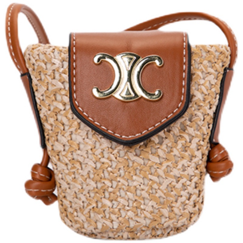 Bán Sỉ Túi cói Vai mini Mùa Hè Mới Arc de Triomphe Bằng Rơm Màu Đỏ Đựng Tai Nghe Cho Nữ